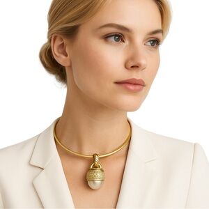 Vintage Gold Moonstone Choker Necklace | Acorn Charm | Classic Statement Jewelry